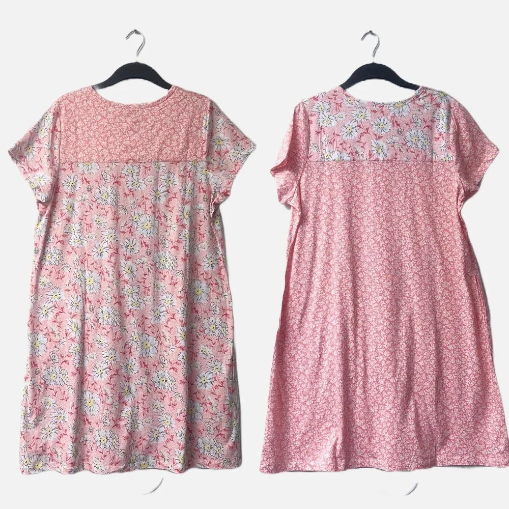 NEW! Carole Hochman Meadow Floral 100% Cotton 2-Pack Sleepshirts Large (Orange) - Picture 2 of 15